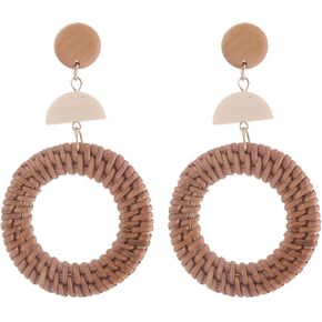 Ladies Handmade Rattan Earrings - Tassel A Type Straw Wicker Earrings Bohemian Geometry Earrings Circle Pie Shape Earrings