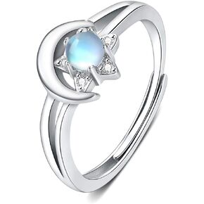Moon Star Ring 925 Sterling Silver Crescent Moon Star Ring Open Ring Adjustable Ring jewerly Gift for Women