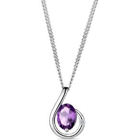Orovi 14K Gold Pendant Necklaces for Women - Oval Birthstone Necklaces with Real Diamond Inlay - Jewelry Gifts for Her, Mother, Girlfriend, Wife, Fiancee, Daughter - Natural Amethyst & Sky Blue Topaz