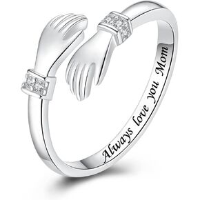 ACJFA Adjustable Hug Ring - 925 Sterling Silver Best Friends Rings CZ Jewelry Promise Rings Christmas Gifts for Women Friends Mother Daughter Sister