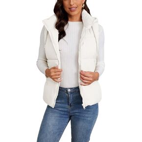 Gihuo Women's Hooded Puffer Vest Winter Warm Zip Up Vest Quilted Padded Gilet with Pockets