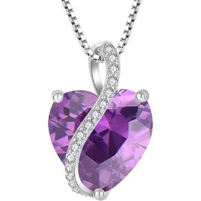 YL Heart Necklace for Women 925 Sterling Silver Love Heart Pendant Birthstones Jewelry
