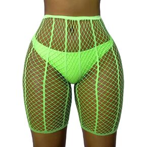 Lunedear المرأة مثير مخطط شبكة صيد السمك السائق السراويل شبكة ملابس السباحة التستر السراويل شير نادي ليلة خارج طماق قصيرة النيون in Kuwait