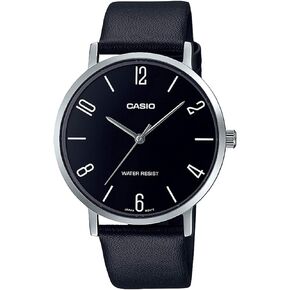 Casio MTP-VT01L-1B2 Men's Minimalistic Black Dial Black Leather Band Analog Watch in Kuwait