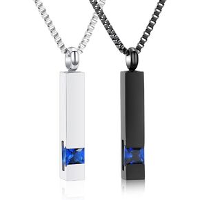 XSMZB Crystal Cremation Urn Jewelry Cube Memorial Ashes Necklace Pendant Keepsake- Black Birthstone Series
