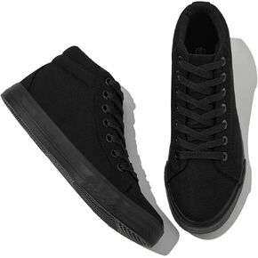 XRH Women Black Canvas High Tops Sneaker for Walking,White Non Slip Hi Top Lace up Shoes,Casual Fashion Mid Top Sneaker(Comfortable,Breathable,Trendy) in Kuwait