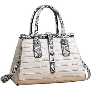 WIGUYUN Women Patent Faux Leather Satchel Handbag Crocodile Tote Purse Snakeskin Handle Shoulder Bag,Gift for Wife/Mom