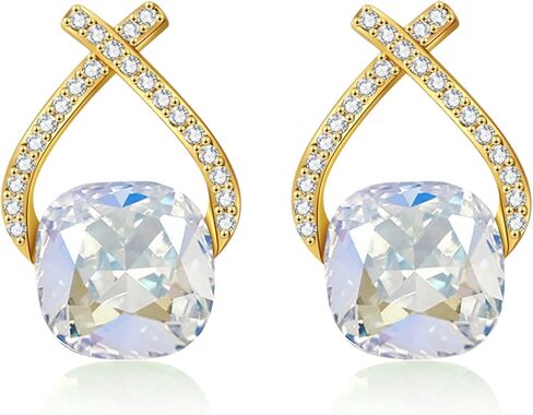 YONVUN Austrian Crystal Drop Dangle Earrings | Plated 18K/Rose Gold Zircon Gemstone Birthstone Hanging Dangly Stud Earrings Jewelry Gift for Wife Mom Daughter Girlfriend in Kuwait