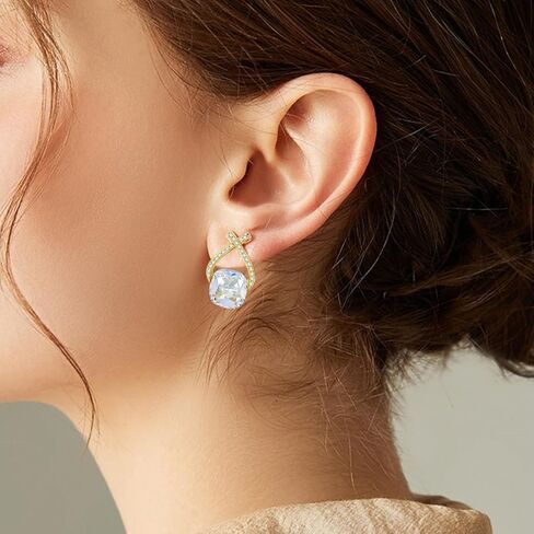 YONVUN Austrian Crystal Drop Dangle Earrings | Plated 18K/Rose Gold Zircon Gemstone Birthstone Hanging Dangly Stud Earrings Jewelry Gift for Wife Mom Daughter Girlfriend in Kuwait