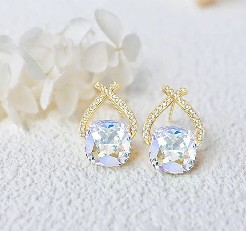YONVUN Austrian Crystal Drop Dangle Earrings | Plated 18K/Rose Gold Zircon Gemstone Birthstone Hanging Dangly Stud Earrings Jewelry Gift for Wife Mom Daughter Girlfriend in Kuwait
