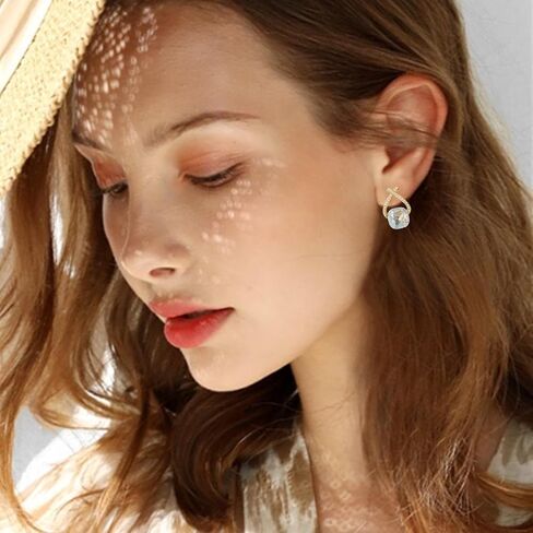 YONVUN Austrian Crystal Drop Dangle Earrings | Plated 18K/Rose Gold Zircon Gemstone Birthstone Hanging Dangly Stud Earrings Jewelry Gift for Wife Mom Daughter Girlfriend in Kuwait