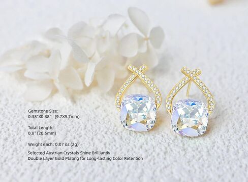 YONVUN Austrian Crystal Drop Dangle Earrings | Plated 18K/Rose Gold Zircon Gemstone Birthstone Hanging Dangly Stud Earrings Jewelry Gift for Wife Mom Daughter Girlfriend in Kuwait