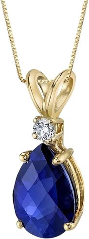 Peora 14K White Gold 2.50 Carats Created Blue Sapphire with Genuine Diamond Pendant, AAA Grade Pear Shape Teardrop Solitaire in Saudi Arabia