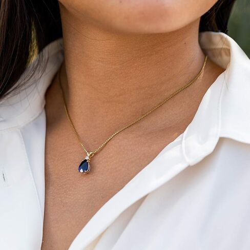 Peora 14K White Gold 2.50 Carats Created Blue Sapphire with Genuine Diamond Pendant, AAA Grade Pear Shape Teardrop Solitaire in Saudi Arabia