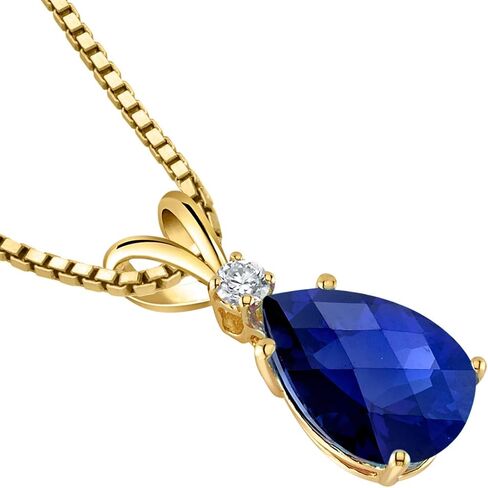 Peora 14K White Gold 2.50 Carats Created Blue Sapphire with Genuine Diamond Pendant, AAA Grade Pear Shape Teardrop Solitaire in Saudi Arabia