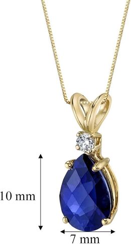 Peora 14K White Gold 2.50 Carats Created Blue Sapphire with Genuine Diamond Pendant, AAA Grade Pear Shape Teardrop Solitaire in Saudi Arabia