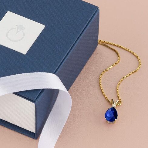 Peora 14K White Gold 2.50 Carats Created Blue Sapphire with Genuine Diamond Pendant, AAA Grade Pear Shape Teardrop Solitaire in Saudi Arabia