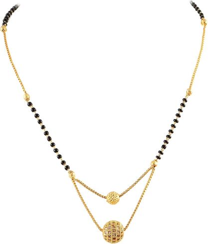 سلسلة مجوهرات من Jewar Mangalsutra Ad Cz متعددة الأحجار مطلية بالذهب ومطرزة بالكريستال الأسود للنساء in Saudi Arabia
