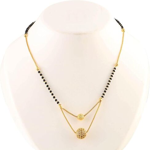 سلسلة مجوهرات من Jewar Mangalsutra Ad Cz متعددة الأحجار مطلية بالذهب ومطرزة بالكريستال الأسود للنساء in Saudi Arabia