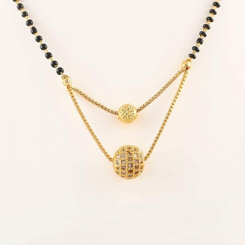 سلسلة مجوهرات من Jewar Mangalsutra Ad Cz متعددة الأحجار مطلية بالذهب ومطرزة بالكريستال الأسود للنساء in Saudi Arabia