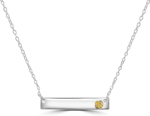 GEMISTRY 925 Sterling Silver Bar Necklace with Genuine Stone For Women & Girls With 16 + 4 Inch Extender Cable Chain. Gemstone and Birthstone Jewelry Gift For Her Birthday|Wedding|Anniversary in Kuwait