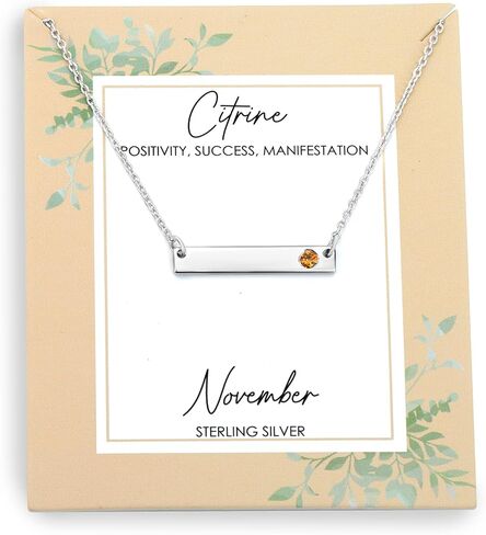 GEMISTRY 925 Sterling Silver Bar Necklace with Genuine Stone For Women & Girls With 16 + 4 Inch Extender Cable Chain. Gemstone and Birthstone Jewelry Gift For Her Birthday|Wedding|Anniversary in Kuwait
