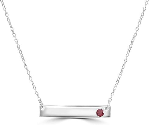 GEMISTRY 925 Sterling Silver Bar Necklace with Genuine Stone For Women & Girls With 16 + 4 Inch Extender Cable Chain. Gemstone and Birthstone Jewelry Gift For Her Birthday|Wedding|Anniversary in Kuwait