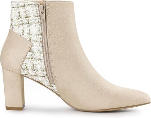 Allegra K Women's Tweed Plaid Heels Boot Bow Block Heels Ankle Boots in Kuwait