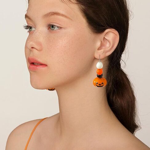 هالوين صغيرة لطيف البرتقال اليقطين تتدلى الأقراط بيان لذيذ الخريف الأبيض اليقطين الأذن الأسلاك مجوهرات للنساء الفتيات الخريف هدايا عيد الشكر in Kuwait