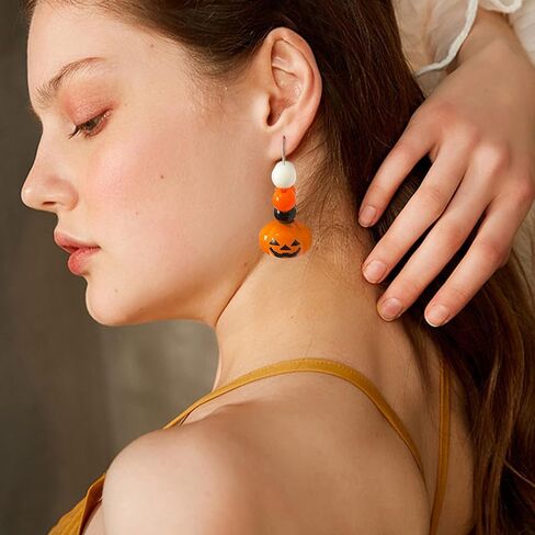 هالوين صغيرة لطيف البرتقال اليقطين تتدلى الأقراط بيان لذيذ الخريف الأبيض اليقطين الأذن الأسلاك مجوهرات للنساء الفتيات الخريف هدايا عيد الشكر in Kuwait