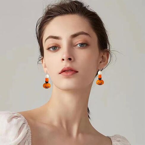 هالوين صغيرة لطيف البرتقال اليقطين تتدلى الأقراط بيان لذيذ الخريف الأبيض اليقطين الأذن الأسلاك مجوهرات للنساء الفتيات الخريف هدايا عيد الشكر in Kuwait