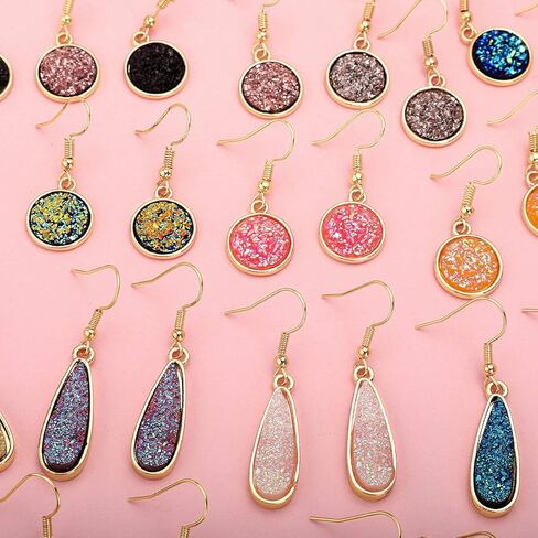 FIFATA 16 زوجًا من الأقراط المتدلية الكريستالية على شكل دمعة للنساء والفتيات بوهو قوس قزح كوارتز الأذن مسمار مكعب زركونيا هوب مجموعة مجوهرات لحفلات الزفاف وهدايا عيد الميلاد in Kuwait