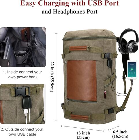 حقيبة ظهر للسفر من WITZMAN مع منفذ شحن USB، حقيبة ظهر كبيرة من القماش، حقيبة ظهر من القماش الخشن تناسب كمبيوتر محمول مقاس 17 بوصة للرجال in Kuwait