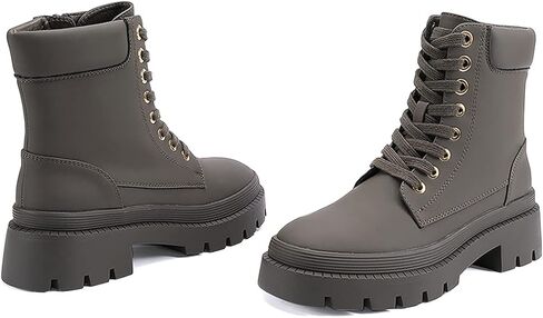 EETTARO Women's Lace Up Ankle Boots Low Heel Military Combat Booties Ladies Mid Calf Work Shoes in Kuwait