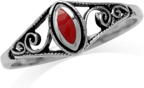 Silvershake Petite Marquise Shape Inlay 925 Sterling Silver Filigree Swirl and Spiral Style Ring in Saudi Arabia