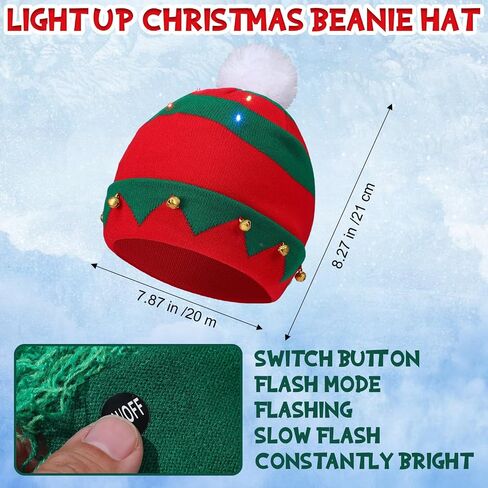 Liitrsh 20 Pcs Light up Christmas Hats LED Christmas Beanie, Xmas Sweater Beanie 20 Styles, Flashing Winter Knitted Cap Christmas Gifts Holiday Party Favors for Adults Kids in Saudi Arabia
