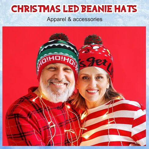 Liitrsh 20 Pcs Light up Christmas Hats LED Christmas Beanie, Xmas Sweater Beanie 20 Styles, Flashing Winter Knitted Cap Christmas Gifts Holiday Party Favors for Adults Kids in Saudi Arabia