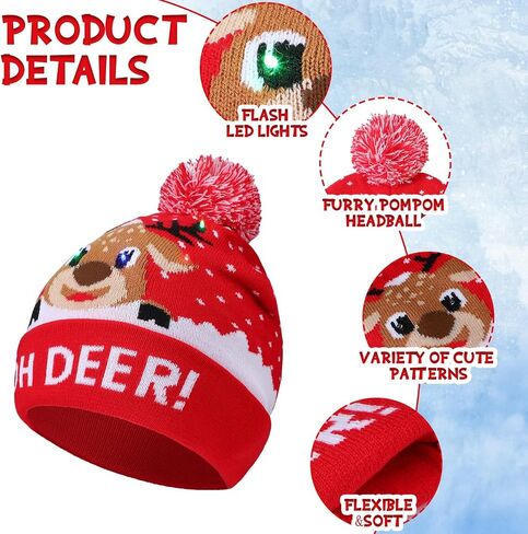 Liitrsh 20 Pcs Light up Christmas Hats LED Christmas Beanie, Xmas Sweater Beanie 20 Styles, Flashing Winter Knitted Cap Christmas Gifts Holiday Party Favors for Adults Kids in Saudi Arabia