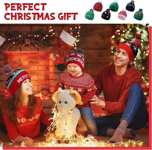 Liitrsh 20 Pcs Light up Christmas Hats LED Christmas Beanie, Xmas Sweater Beanie 20 Styles, Flashing Winter Knitted Cap Christmas Gifts Holiday Party Favors for Adults Kids in Saudi Arabia