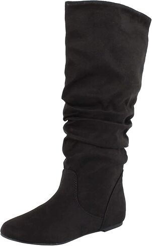 Soda Women's Zuluu Slouchy Faux Leather Knee HIgh Flats Boots (Black Imsu, us_footwear_size_system, adult, women, numeric, medium, numeric_8) in Saudi Arabia