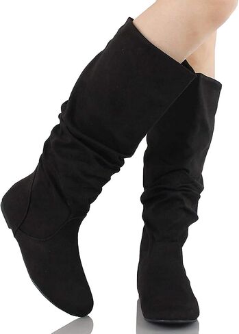 Soda Women's Zuluu Slouchy Faux Leather Knee HIgh Flats Boots (Black Imsu, us_footwear_size_system, adult, women, numeric, medium, numeric_8) in Saudi Arabia