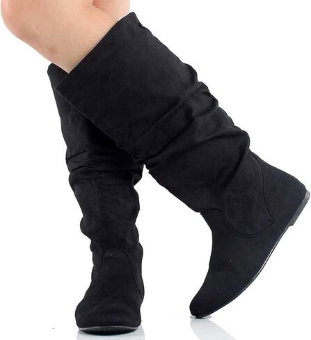 Soda Women's Zuluu Slouchy Faux Leather Knee HIgh Flats Boots (Black Imsu, us_footwear_size_system, adult, women, numeric, medium, numeric_8) in Saudi Arabia