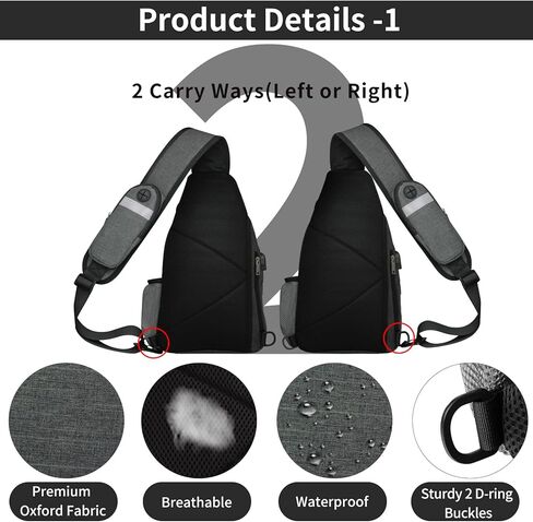 AMJ Crossbody Sling Bag Men Women, Casual Shoulder Backpack, Chest Daypack Satchel for Hiking Travel in Saudi Arabia