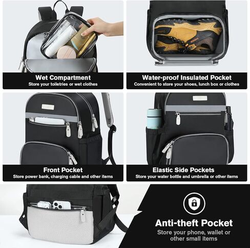 دادانيزم شنطة ظهر للاب توب مقاس 15.6 انش، شنطة ظهر للسفر مع جيب للاحذية مضادة للسرقة ومقاومة للماء، شنطة ظهر للرجال والنساء، شنطة كمبيوتر للكلية والمشي لمسافات طويلة، اسود/رمادي، اسود ورمادي, in Kuwait