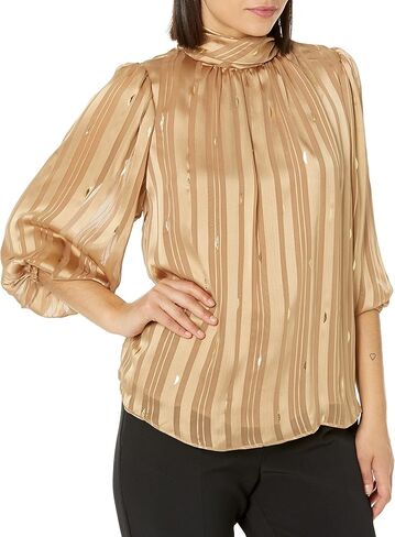Zac & Rachel Women's Printed Shadow Stripe Chiffon Top with High Neck in Saudi Arabia