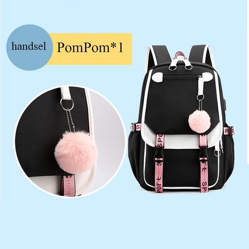 Teen Girls School Backpack with USB Port, Kids Black Backpack Lightweight Waterproof Can Hold 15.6 Laptop, Tablet.cute backpacks for high school Can Be Used As Gifts For Students Or Friends (Black) in Kuwait