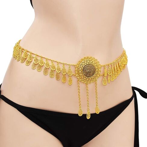 NSLS Crystal Flower Waist Belt for Women Belly Chains Dancing Beach Belt Statement Body Chain Silver India Ethnic Boho Turkish Jewelry Egyptian in Kuwait