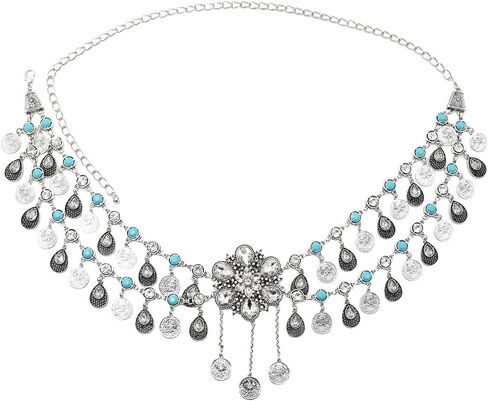 NSLS Crystal Flower Waist Belt for Women Belly Chains Dancing Beach Belt Statement Body Chain Silver India Ethnic Boho Turkish Jewelry Egyptian in Kuwait