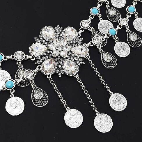 NSLS Crystal Flower Waist Belt for Women Belly Chains Dancing Beach Belt Statement Body Chain Silver India Ethnic Boho Turkish Jewelry Egyptian in Kuwait