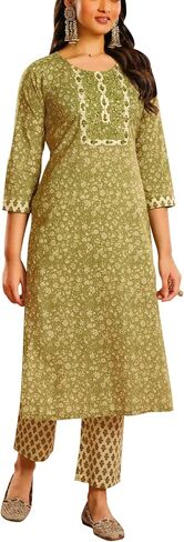 ladyline Casual Ethnic Printed Cotton Kurta with Pants set for Women Kurti (CPKP DTQU690) in Kuwait